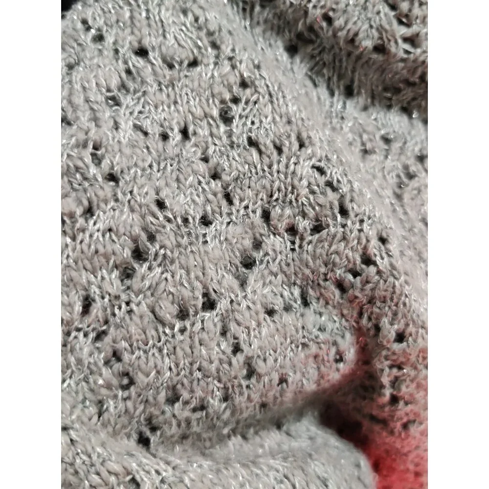 Justice 10 Girls Gray Knit Sweater Lace Hem Shimmer Open Stitch Long Sleeve Kids